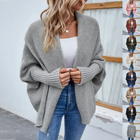 New Loose Knitted Sweater Solid Color Bat Sleeve Large