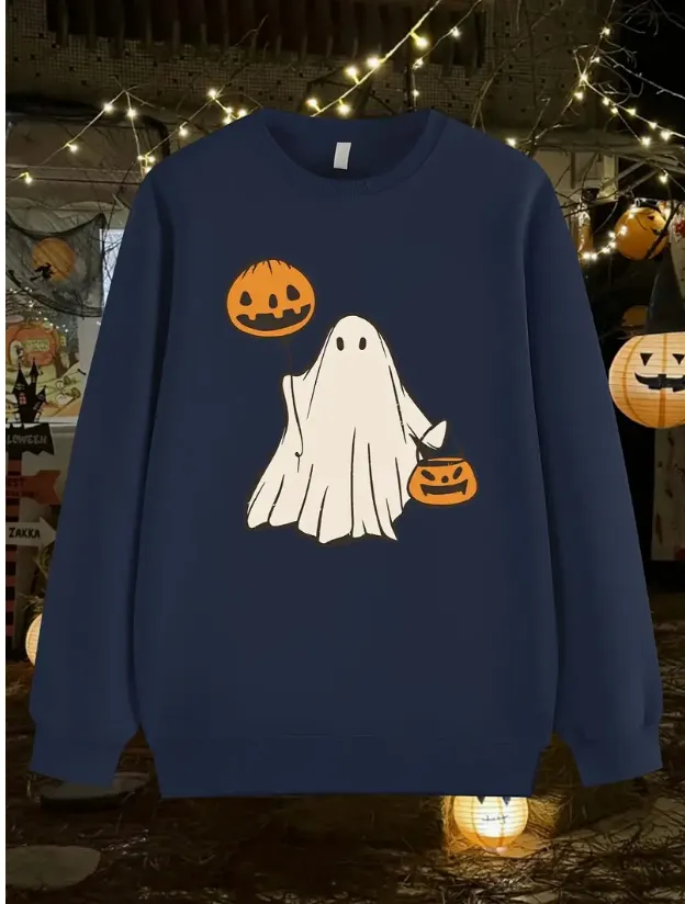 Letter Fleece Printed Casual Long Sleeved Sweatshirt Navy Blue - Shop at LoveMi