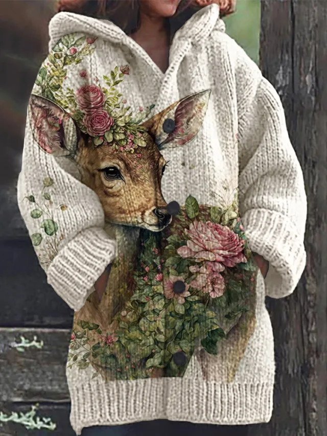 New Christmas Abstract Printed Casual Cloak Coat Twk8202408062 - Shop at LoveMi