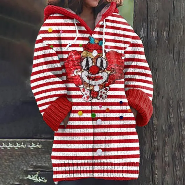 New Christmas Abstract Printed Casual Cloak Coat Red - Shop at LoveMi