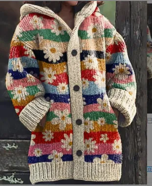 New Christmas Abstract Printed Casual Cloak Coat Twz3H20242211B L - Shop at LoveMi