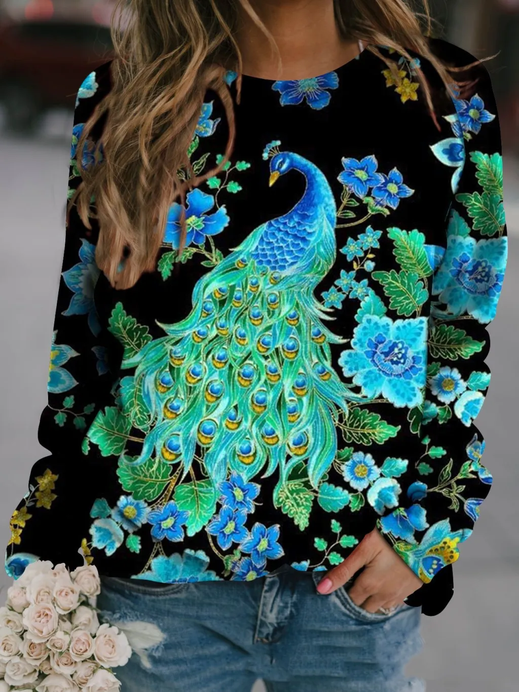 Autumn Animal Graphic Print Crew Neck Raglan Long-sleeved Top - Rh1Bb665371-L