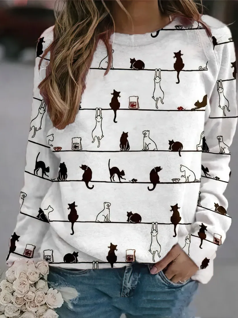 Autumn Animal Graphic Print Crew Neck Raglan Long-sleeved Top - Rh1Bb665306-4Xl