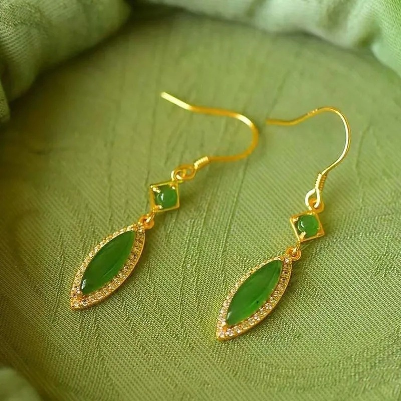Sterling Silver Plated Horse Eye Drop-shaped Natural Stone Earrings