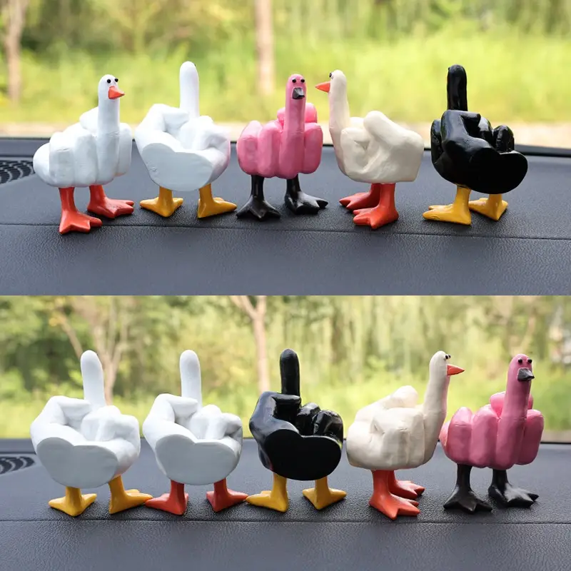 Car Center Console Creative Vertical Middle Finger Duck Cute Car Desktop Cartoon Resin Ornaments