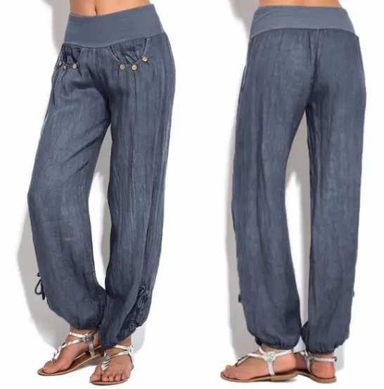 Buttoned casual wide-leg trousers