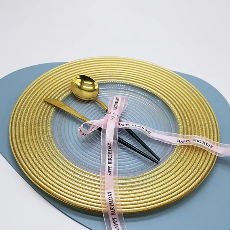 Household Minimalist Straw Hat Patterned Glass Plate - Gold