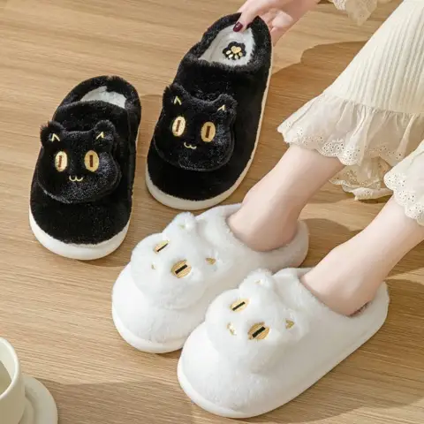 Cotton Cat Slippers Soft Plush Comfy Warm Couple Slip-On