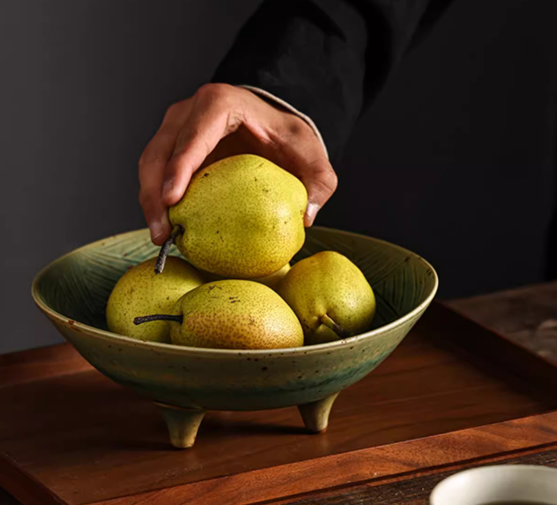 Japanese Style Coarse Pottery Fruit Plate Household Green Soup Bowl