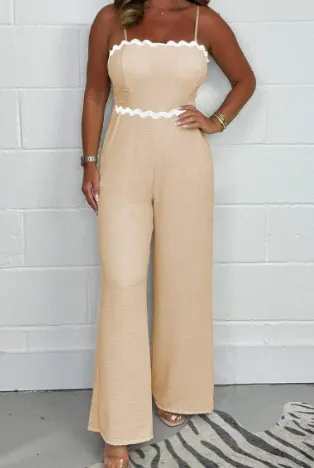 Fashion Pure Colour Tube-top Suspender Jumpsuit - Khaki