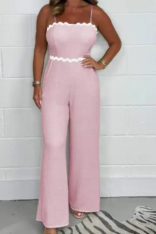 Fashion Pure Color Tube-top Suspender Jumpsuit - Pink