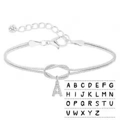 Fashion Copper Inlaid Zircon 26 Letter Knotted Bracelet - Silver - View 1