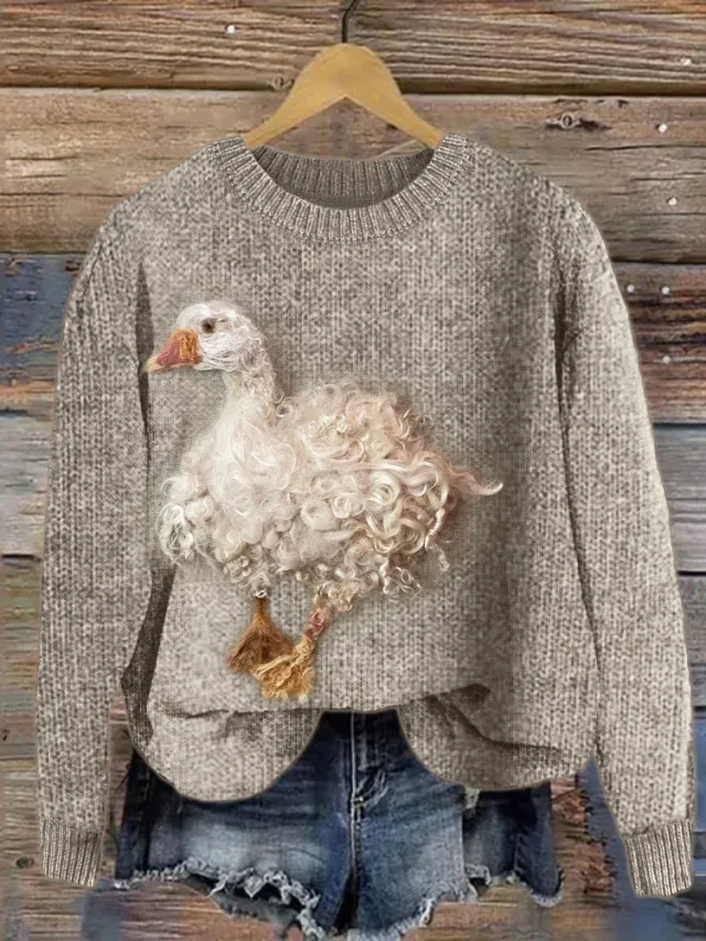 Thick Needle Fabric Printed Crew Neck Sweatshirt Top Duck Xxl - Shop at LoveMi