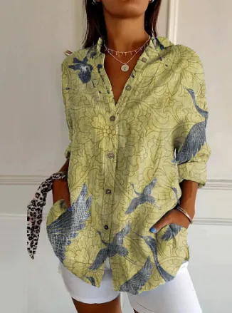 Women's Long Half Sleeve Floral Print Cardigan Nature - Shop at LoveMi