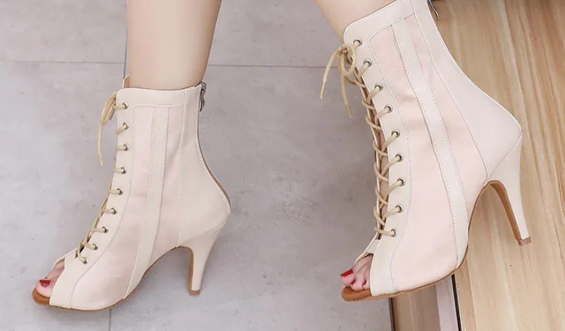 Lace-up High-top Dance High Heels Fashionable Social Latin Dance Shoes - Indoor-38-7.5Cm