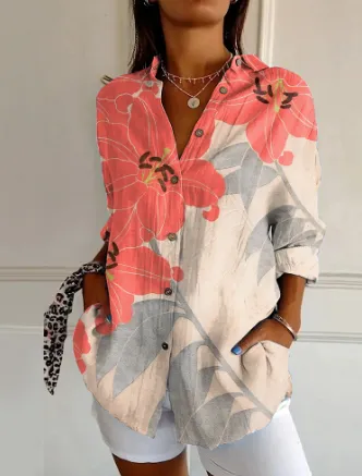 Women's Long Half Sleeve Floral Print Cardigan Red - Shop at LoveMi