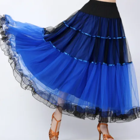 Women's Minimalist Color Blocked Mesh Skirt With Large Swing Blue - Shop at LoveMi