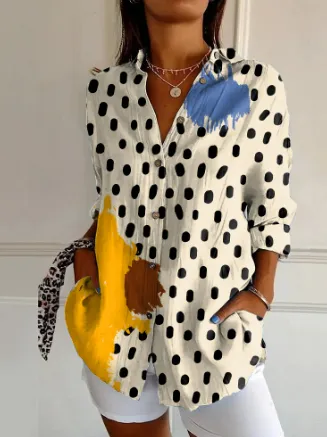 Women's Long Half Sleeve Floral Print Cardigan Dot Pattern - Shop at LoveMi