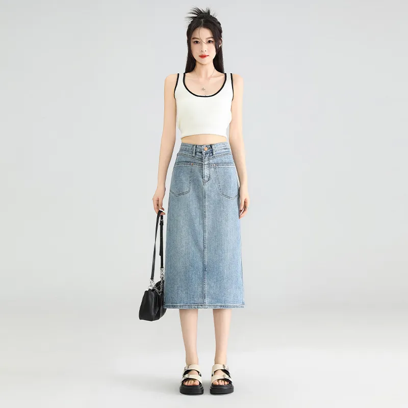 Women's Fashion Personality Hip-wrapped Mid-length Dress - Blue