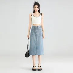 Women's Fashion Personality Hip-wrapped Mid-length Dress - Blue - View 1