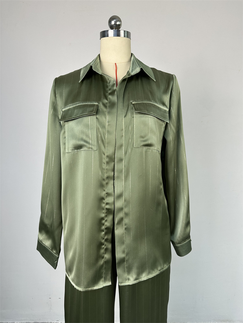 Striped Shirt Wide Leg Pants Casual Suit