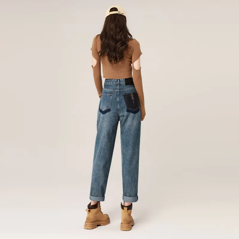 Autumn And Winter High Waist Harem Jeans Women - Retro Blue Single Style