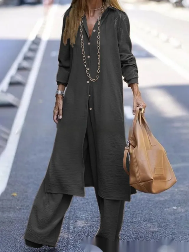Mid length Solid Color Cotton And Linen Shirt Skirt Plus Casual Pants Black - Shop at LoveMi