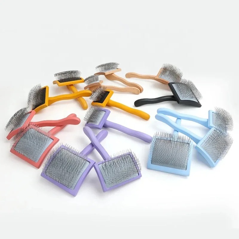 Solid Wood Rubber Effect Paint Pet Comb Hair Side Knot Knife Airbag Needle