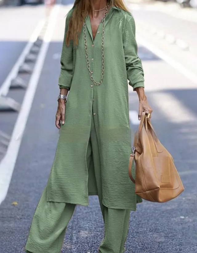 Mid length Solid Color Cotton And Linen Shirt Skirt Plus Casual Pants Green - Shop at LoveMi