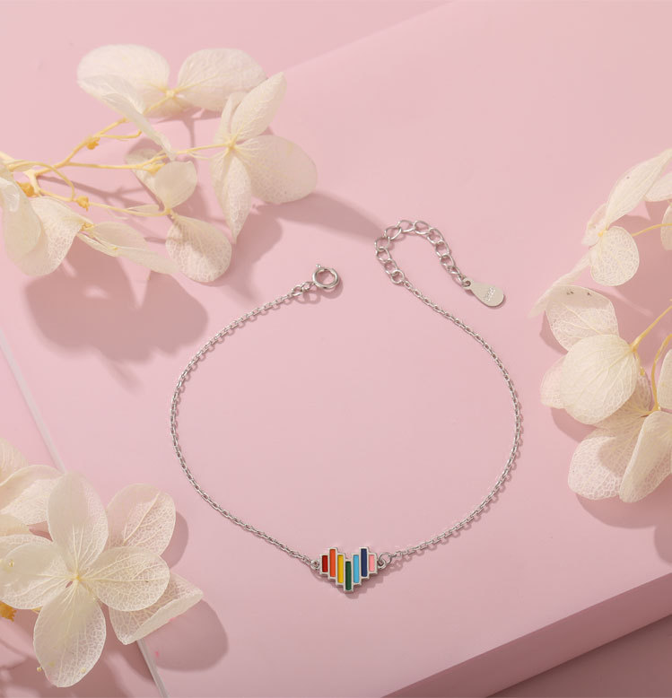 S925 Silver Epoxy Rainbow Love Necklace