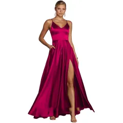 Women's Versatile Casual Temperament Long Dress - Purplish Red - View 1