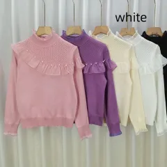 Women's Ruffled Stitching Half-high Collar Long Sleeves Knitwear - White - View 1