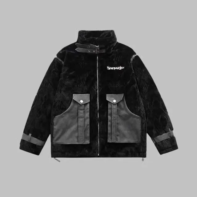 Men's And Women's Retro Lamb Wool Cotton Coat Black - Shop at LoveMi