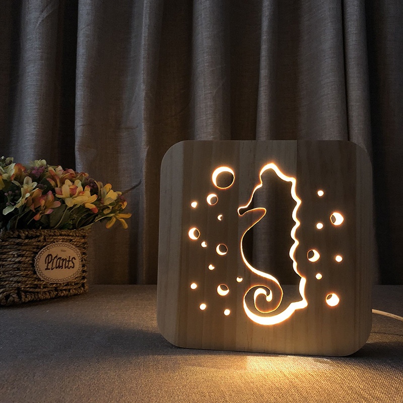 Title 2, Haima Small Night Wooden Crafts Table Lamp, cre...