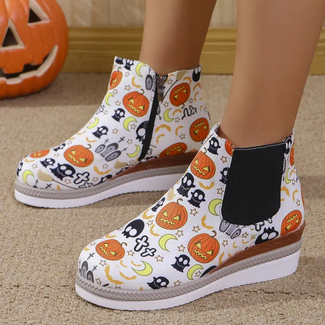 Plus Size Thick Bottom Flower Side Zip Short Boots Female White - Shop at LoveMi
