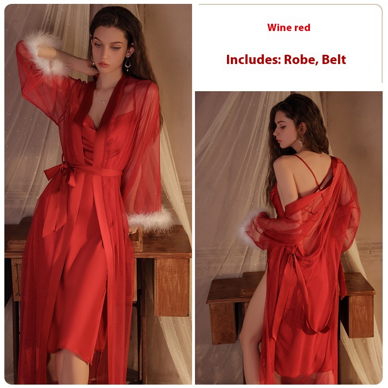 Wine Red Outerwear Gown Belt