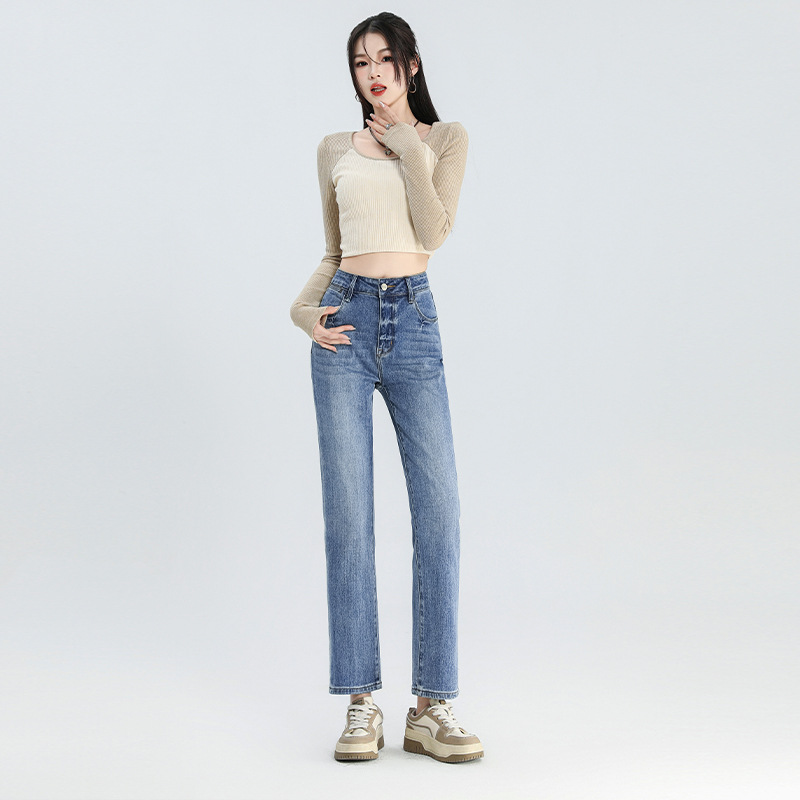 BEYONDARY Women's All-Match Cropped Straight Jeans – Versatile and Stylish Fit