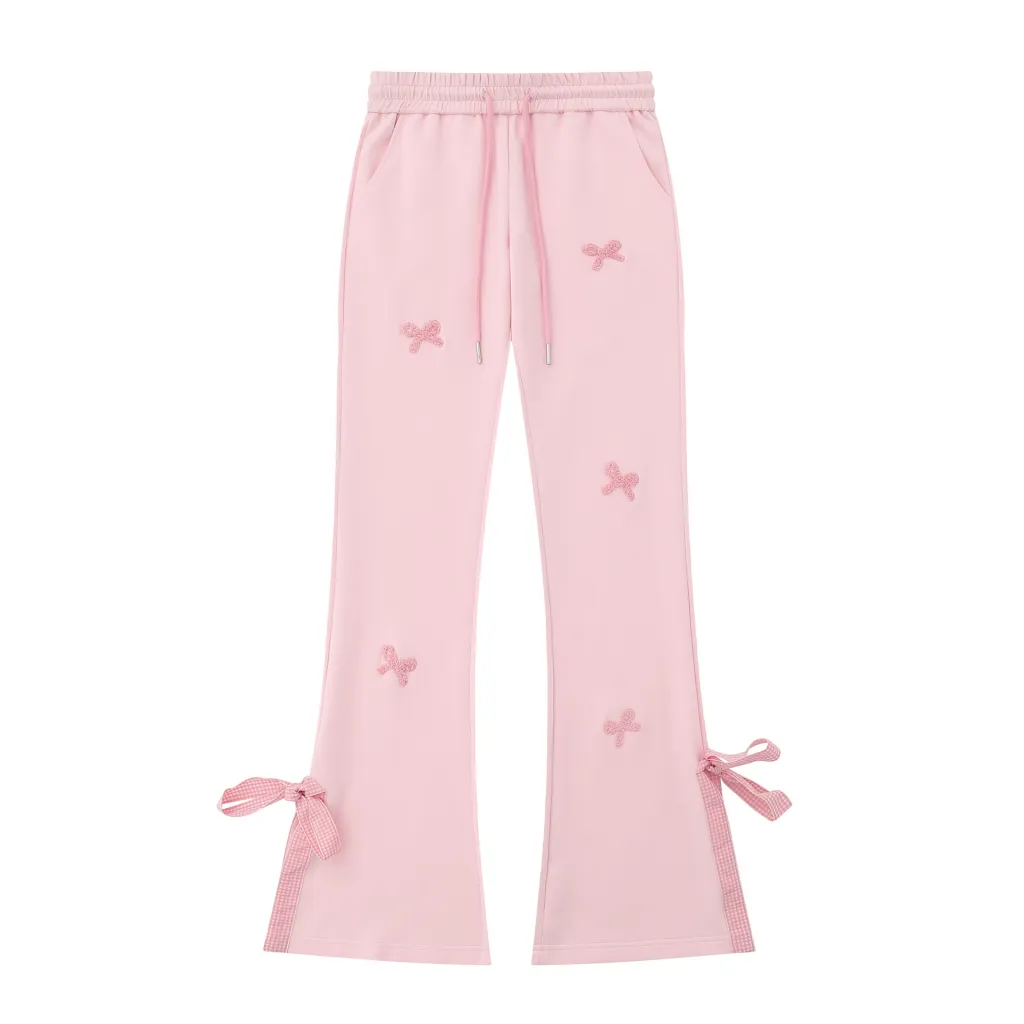 Women's Bow Embroidered Strap Sweatpants - Pink