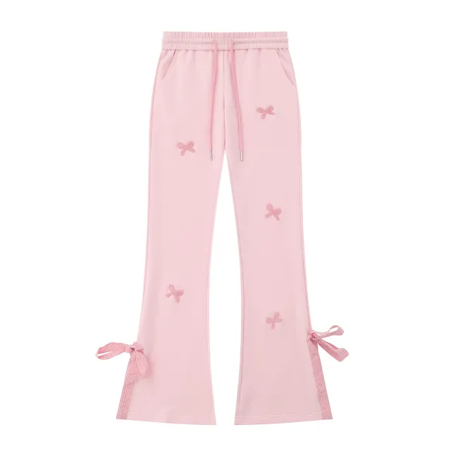 Women's Bow Embroidered Strap Sweatpants Pink - Shop at LoveMi