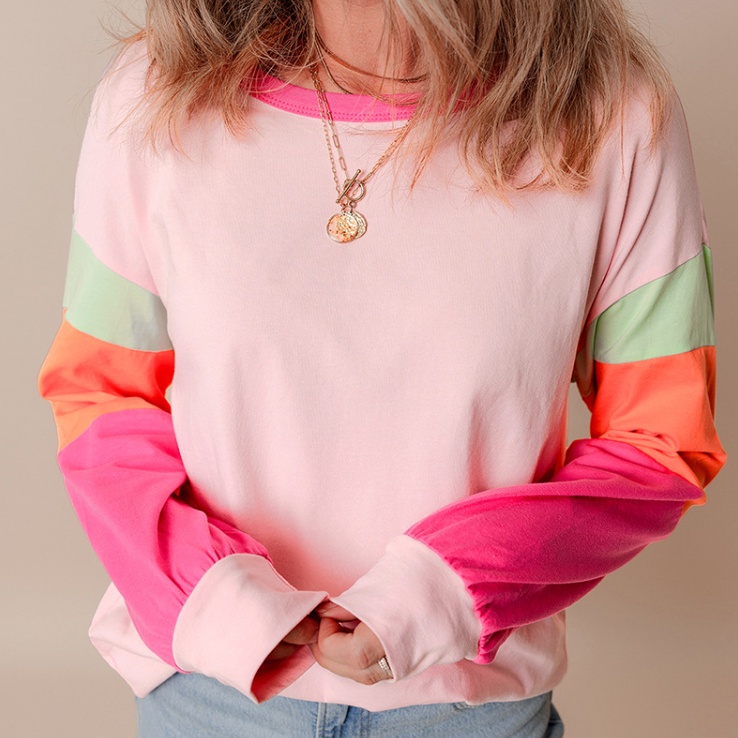 Women's Round Neck European And American Leisure All-match Multicolor Loose Slim Fit Long-sleeved Sweater
