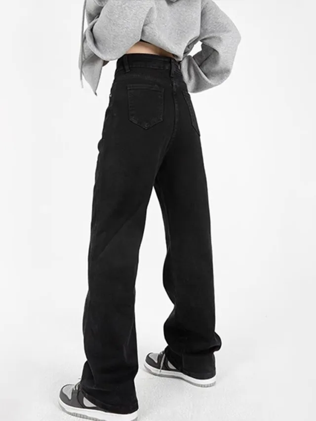 Plus Size Straight Black Jeans High Waist Wide Leg Pants Black - Shop at LoveMi