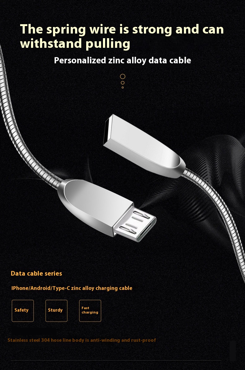 Title 6, Fast Charge Metal Spring Data Cable For TypeC A...