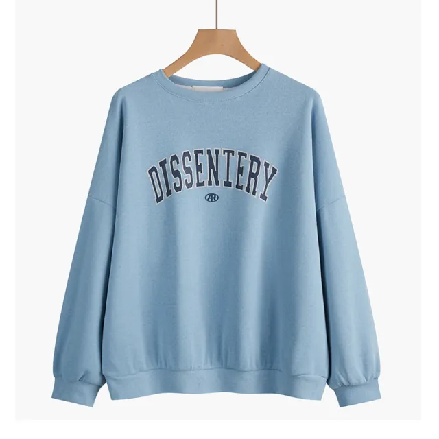 Cross border Sweater Thin Loose Plus Size Slimming Casual Sports All matching Vintage Top Light Blue - Shop at LoveMi