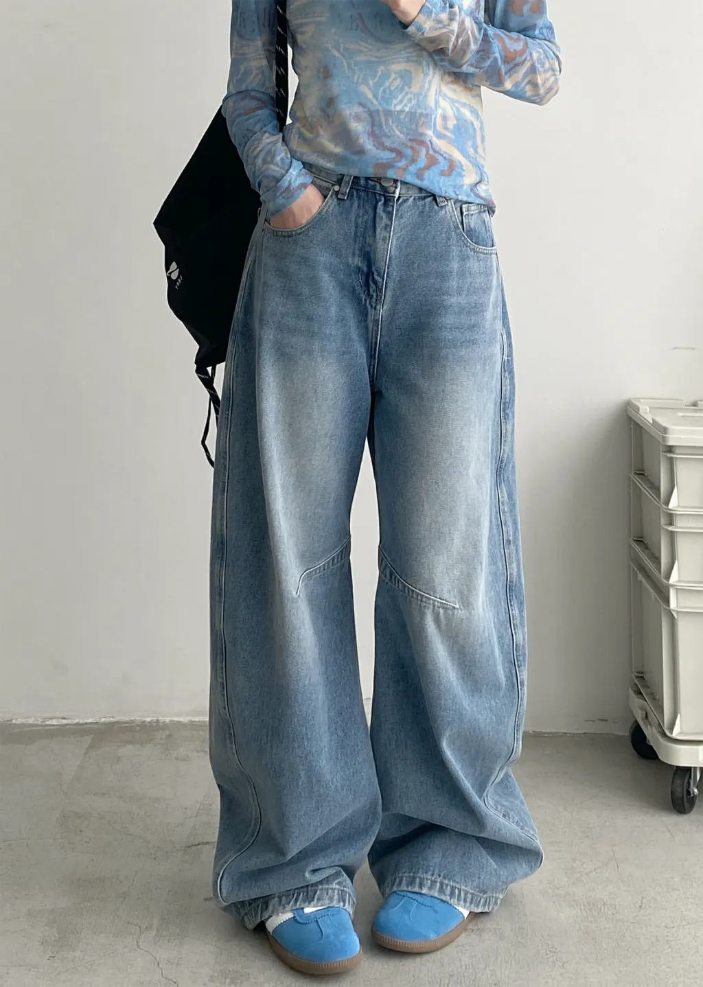Retro Straight White Jeans Women's Loose Wide-leg Pants - Blue