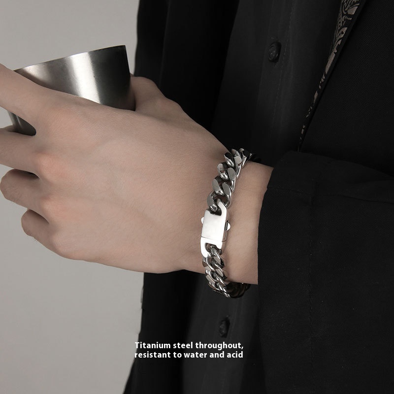 European Hip Hop Bracelet Four-sided Grinding Cuban Link Chain Simple Men's Titanium Steel Bracelet