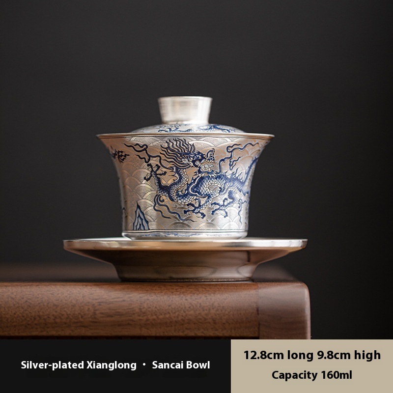 Silver Gilded Xianglong Gaiwan