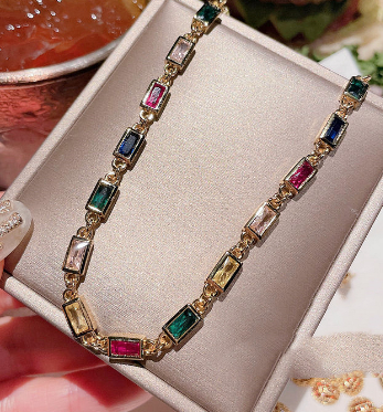 Pomegranate Red Water Drop Gem 18K Gold Plating Section Rectangular Necklace