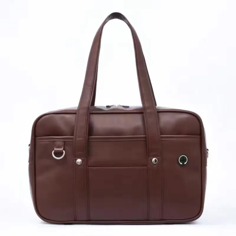One-shoulder Student Commuter PU Uniform School Handbag - Brown