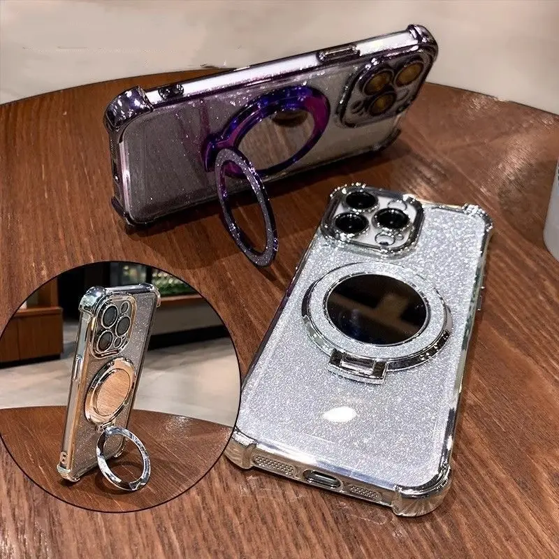 Magnetic Bracket Phone Case With Lens Protector Four Corners Drop-resistant
