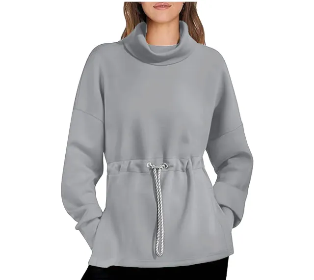 Drawstring Waist tight Sweater Mid length Women's Gray - Shop at LoveMi